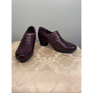 Clarks Emslie Guide Womens 7.5 Burgundy Leather Ankle Zip Bootie Chunky Low Heel